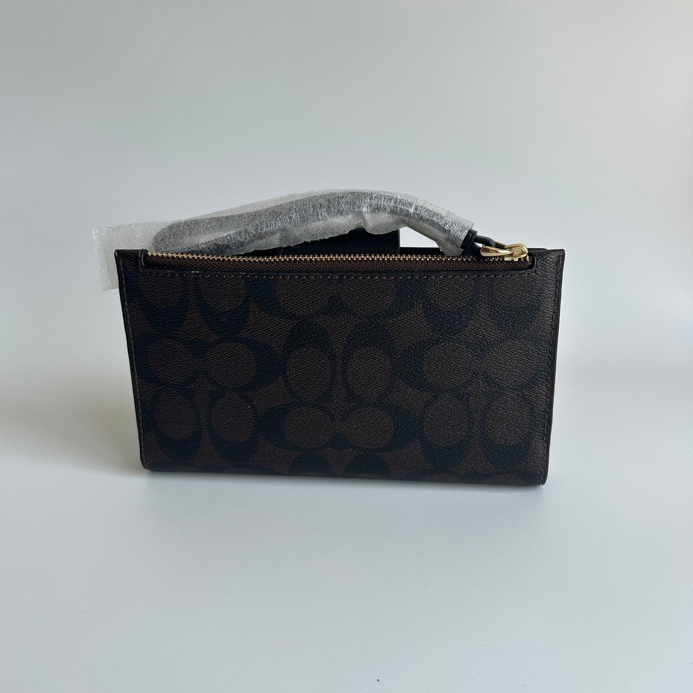 Coach Tech Phone Wallet In Signature Canvas Brown Black C2874 Clutch - Picture 2 of 5